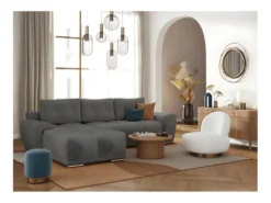 CASSANDRA - Canapé D'angle Convertible Avec Coffre En Tissu - Gris - Angle Gauche -Canapé Soldes Boutique canape 22372531