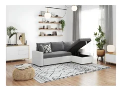 Canapé D'Angle MARIA Réversible Et Convertible Avec Coffre En Simili Et Microfibre - Blanc Et Gris -Canapé Soldes Boutique canape 22447767