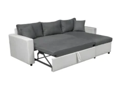 Canapé D'Angle MARIA Réversible Et Convertible Avec Coffre En Simili Et Microfibre - Blanc Et Gris -Canapé Soldes Boutique canape 22447771