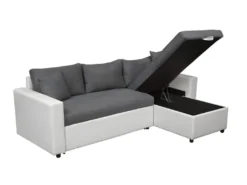 Canapé D'Angle MARIA Réversible Et Convertible Avec Coffre En Simili Et Microfibre - Blanc Et Gris -Canapé Soldes Boutique canape 22447773