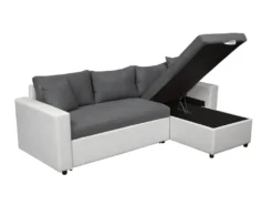 Canapé D'Angle MARIA Réversible Et Convertible Avec Coffre En Simili Et Microfibre - Blanc Et Gris -Canapé Soldes Boutique canape 22447775