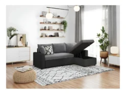 Canapé D'Angle MARIA Réversible Et Convertible Avec Coffre En Simili Et Microfibre - Gris Et Noir -Canapé Soldes Boutique canape 22447787