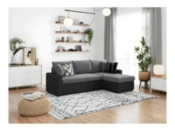 Canapé D'Angle MARIA Réversible Et Convertible Avec Coffre En Simili Et Microfibre - Gris Et Noir -Canapé Soldes Boutique canape 22447789