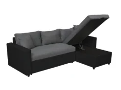 Canapé D'Angle MARIA Réversible Et Convertible Avec Coffre En Simili Et Microfibre - Gris Et Noir -Canapé Soldes Boutique canape 22447795