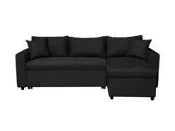 Canapé D'Angle MARIA Réversible Et Convertible Avec Coffre En Simili Et Microfibre - Noir