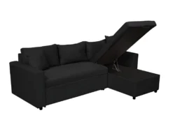 Canapé D'Angle MARIA Réversible Et Convertible Avec Coffre En Simili Et Microfibre - Noir -Canapé Soldes Boutique canape 22447955