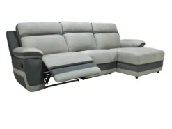 Canapé D'angle Droit Relax En Microfibre Gris Clair Et Bandes Anthracites TALCA -Canapé Soldes Boutique canape 22492809