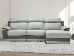 Canapé D'angle Droit Relax En Microfibre Gris Clair Et Bandes Anthracites TALCA -Canapé Soldes Boutique canape 22492931