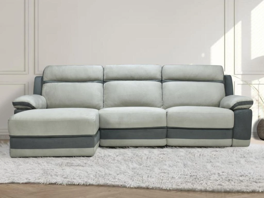 Canapé D'angle Gauche Relax En Microfibre Gris Clair Et Bandes Anthracites TALCA 8 Canapé D'angle Gauche Relax En Microfibre Gris Clair Et Bandes Anthracites TALCA – Image 8