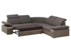 Canapé D'angle Convertible Avec Rangement En Tissu Et Simili RABELAIS - Bicolore Marron Et Taupe -Canapé Soldes Boutique canape 224935