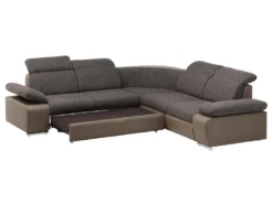 Canapé D'angle Convertible Avec Rangement En Tissu Et Simili RABELAIS - Bicolore Marron Et Taupe -Canapé Soldes Boutique canape 224937