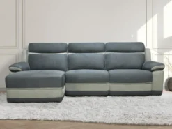 Canapé D'angle Gauche Relax En Microfibre Anthracite Et Bandes Gris Clair TALCA -Canapé Soldes Boutique canape 22493751