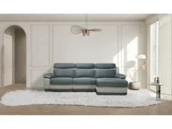 Canapé D'angle Droit Relax En Microfibre Anthracite Et Bandes Gris Clair TALCA