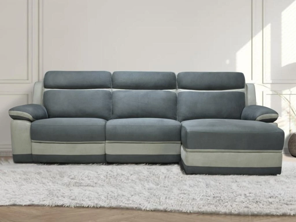 Canapé D'angle Droit Relax En Microfibre Anthracite Et Bandes Gris Clair TALCA 9 Canapé D'angle Droit Relax En Microfibre Anthracite Et Bandes Gris Clair TALCA – Image 9