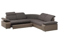Canapé D'angle Convertible Avec Rangement En Tissu Et Simili RABELAIS - Bicolore Marron Et Taupe -Canapé Soldes Boutique canape 224939