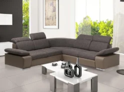 Canapé D'angle Convertible Avec Rangement En Tissu Et Simili RABELAIS - Bicolore Marron Et Taupe