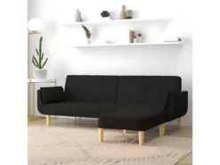 Canapé-lit 2 Places Et Tabouret Deux Oreillers Noir Tissu
