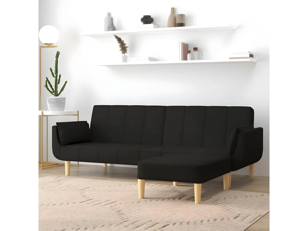 Canapé-lit 2 Places Et Tabouret Deux Oreillers Noir Tissu 1 Canapé-lit 2 Places Et Tabouret Deux Oreillers Noir Tissu