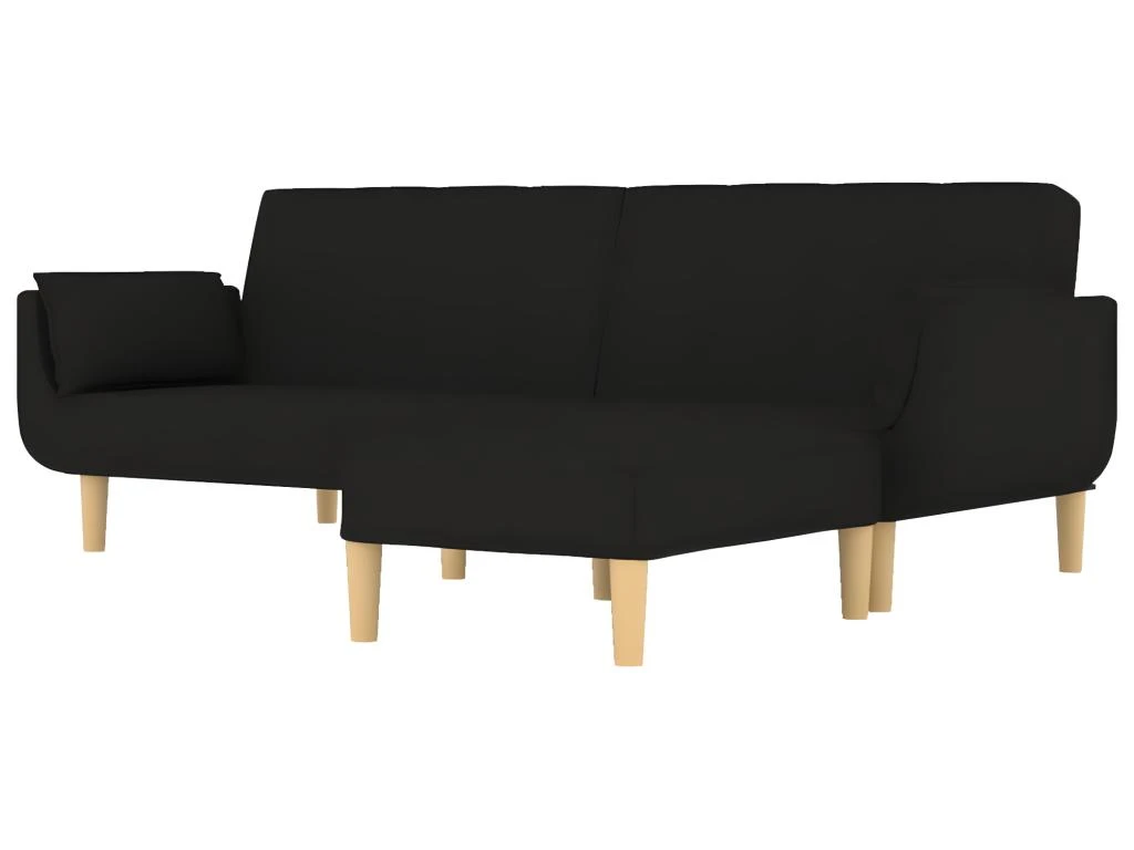 Canapé-lit 2 Places Et Tabouret Deux Oreillers Noir Tissu 3 Canapé-lit 2 Places Et Tabouret Deux Oreillers Noir Tissu – Image 3