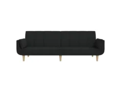 Canapé-lit 2 Places Et Tabouret Deux Oreillers Noir Tissu 14 Canapé-lit 2 Places Et Tabouret Deux Oreillers Noir Tissu -Canapé Soldes Boutique canape 22584959