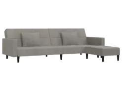 Canapé-lit 2 Places Et Deux Oreillers Et Repose-pied Gris Clair -Canapé Soldes Boutique canape 22585433