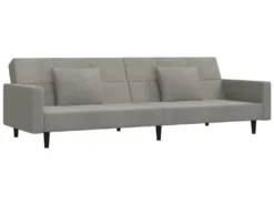 Canapé-lit 2 Places Et Deux Oreillers Et Repose-pied Gris Clair -Canapé Soldes Boutique canape 22585435