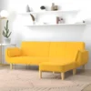 Canapé-lit 2 Places Et Tabouret Deux Oreillers Jaune Tissu