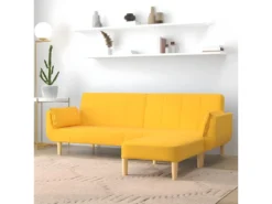 Canapé-lit 2 Places Et Tabouret Deux Oreillers Jaune Tissu