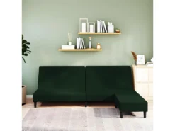 Canapé-lit à 2 Places Avec Repose-pied Vert Foncé Velours