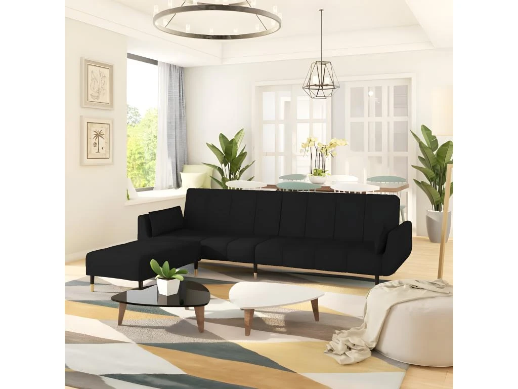 Canapé-lit 2 Places Et Tabouret Deux Oreillers Noir Velours 1 Canapé-lit 2 Places Et Tabouret Deux Oreillers Noir Velours