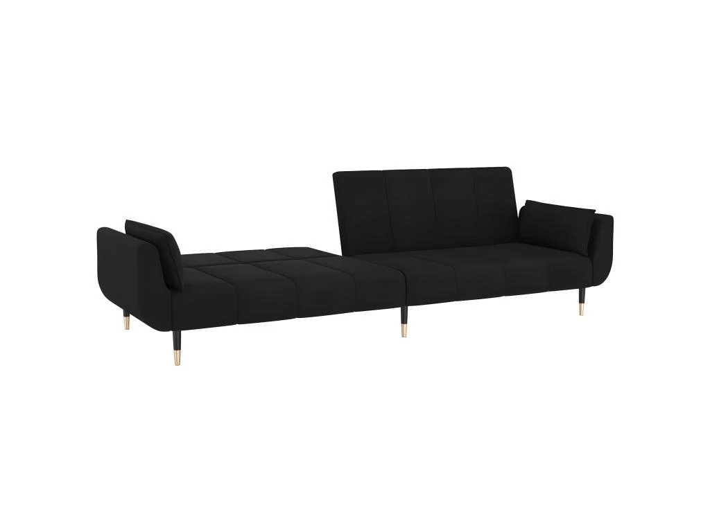 Canapé-lit 2 Places Et Tabouret Deux Oreillers Noir Velours 7 Canapé-lit 2 Places Et Tabouret Deux Oreillers Noir Velours – Image 7