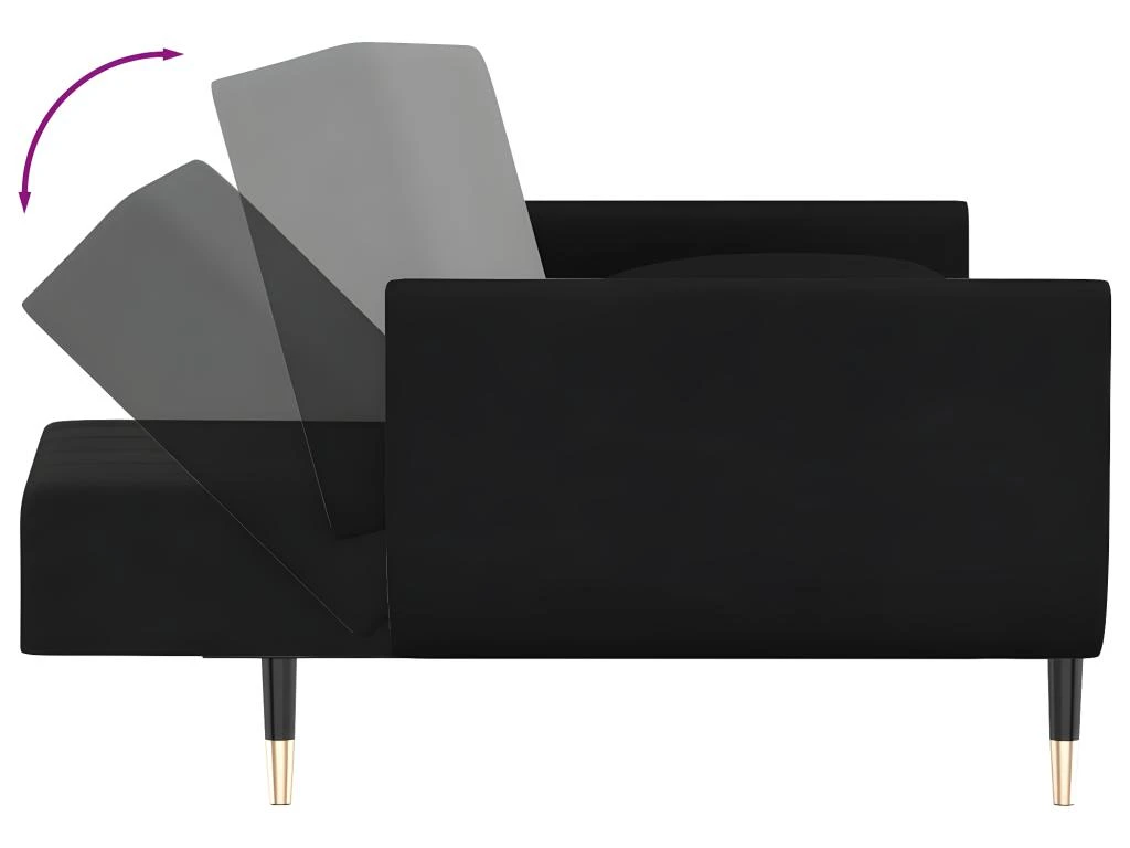 Canapé-lit 2 Places Et Tabouret Deux Oreillers Noir Velours 8 Canapé-lit 2 Places Et Tabouret Deux Oreillers Noir Velours – Image 8