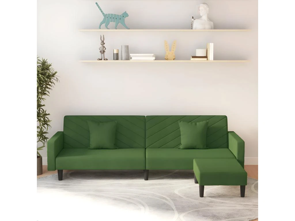 Canapé-lit 2 Places 2 Oreillers Repose-pied Vert Foncé Velours 1 Canapé-lit 2 Places 2 Oreillers Repose-pied Vert Foncé Velours