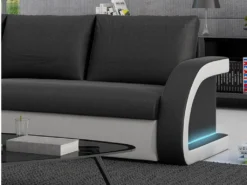 Canapé D'angle Convertible Et Réversible En Simili à Leds CORNEILLE - Bicolore Noir/blanc -Canapé Soldes Boutique canape 225983