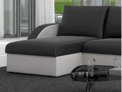 Canapé D'angle Convertible Et Réversible En Simili à Leds CORNEILLE - Bicolore Noir/blanc -Canapé Soldes Boutique canape 225985