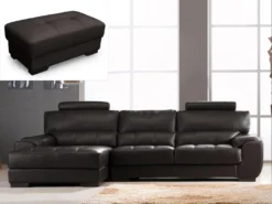 Canapé D'angle Et Pouf En Cuir METROPOLITAN II - Marron - Angle Gauche