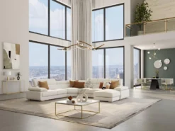 Canapé Panoramique 7 Places En Cuir ELEVANTO - Blanc - Angle Droit