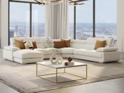 Canapé Panoramique 7 Places En Cuir ELEVANTO - Blanc - Angle Gauche -Canapé Soldes Boutique canape 22678321