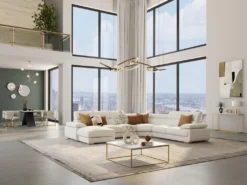 Canapé Panoramique 7 Places En Cuir ELEVANTO - Blanc - Angle Gauche