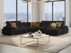 Canapé Panoramique 7 Places En Cuir ELEVANTO - Noir - Angle Droit -Canapé Soldes Boutique canape 22678385