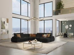 Canapé Panoramique 7 Places En Cuir ELEVANTO - Noir - Angle Droit