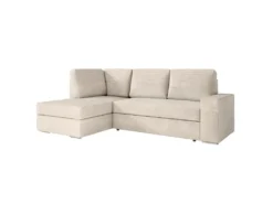 ADEN - Canapé D'angle Convertible Avec Coffre En Velours Côtelé - Beige - Angle Gauche