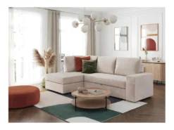 ADEN - Canapé D'angle Convertible Avec Coffre En Velours Côtelé - Beige - Angle Gauche -Canapé Soldes Boutique canape 22678863