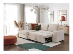 ADEN - Canapé D'angle Convertible Avec Coffre En Velours Côtelé - Beige - Angle Gauche -Canapé Soldes Boutique canape 22678865