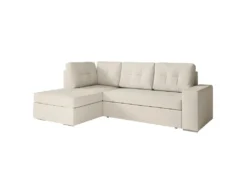 ADEN - Canapé D'angle Convertible Avec Coffre En Tissu - Beige - Angle Gauche