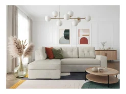 ADEN - Canapé D'angle Convertible Avec Coffre En Tissu - Beige - Angle Gauche -Canapé Soldes Boutique canape 22678963