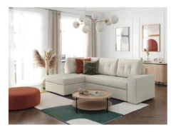 ADEN - Canapé D'angle Convertible Avec Coffre En Tissu - Beige - Angle Gauche -Canapé Soldes Boutique canape 22678965