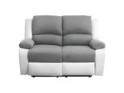 Canapé De Relaxation électrique 2 Places Microfibre Et Simili DETENTE - Blanc Et Gris