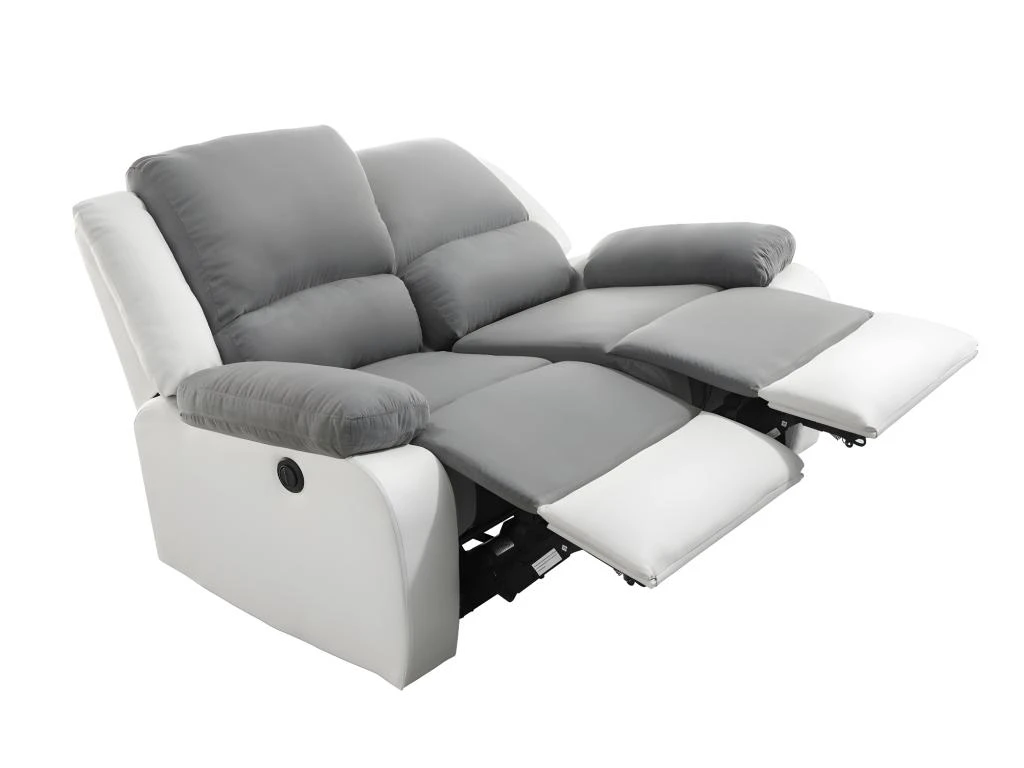 Canapé De Relaxation électrique 2 Places Microfibre Et Simili DETENTE - Blanc Et Gris 4 Canapé De Relaxation électrique 2 Places Microfibre Et Simili DETENTE - Blanc Et Gris – Image 4