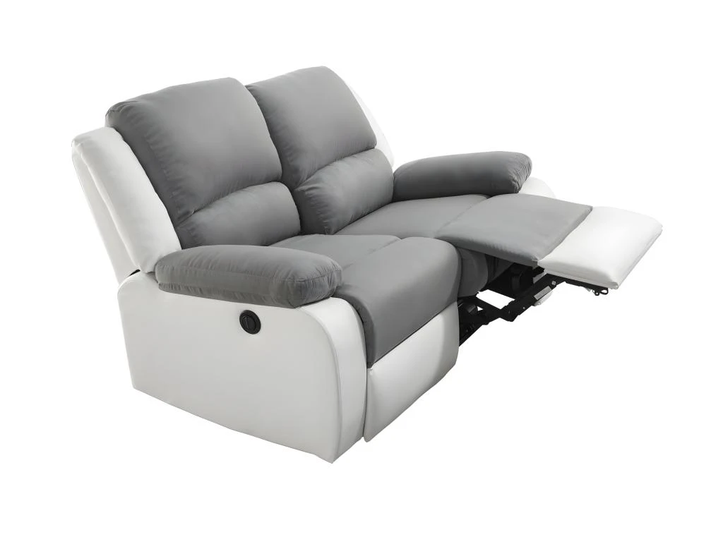 Canapé De Relaxation électrique 2 Places Microfibre Et Simili DETENTE - Blanc Et Gris 5 Canapé De Relaxation électrique 2 Places Microfibre Et Simili DETENTE - Blanc Et Gris – Image 5